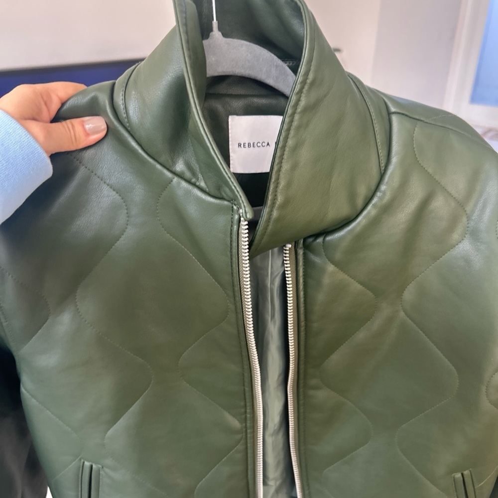 Rebecca Minkoff Olive Green Leather Bomber Jacket